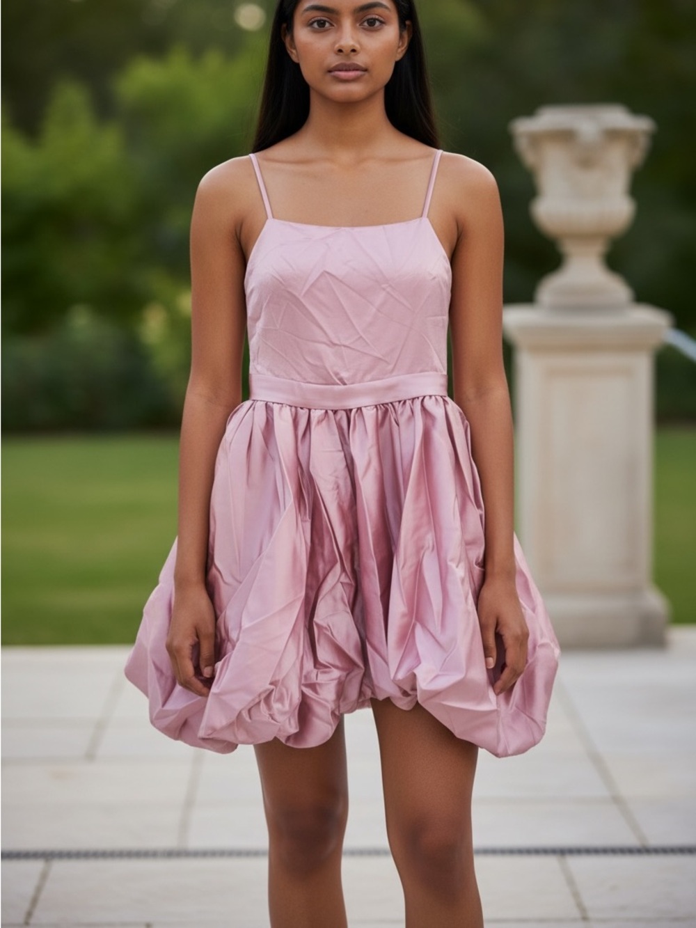 Satin Pink Bubble Hem Party Dress